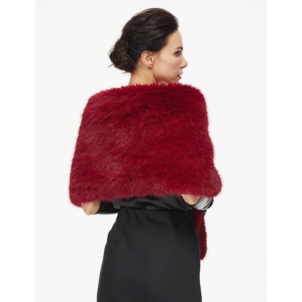 Women 1920s Faux Fur Shawl Wrap Stole Shrug Winter Bridal Wedding Scarf Party Co - Picture 4 of 4